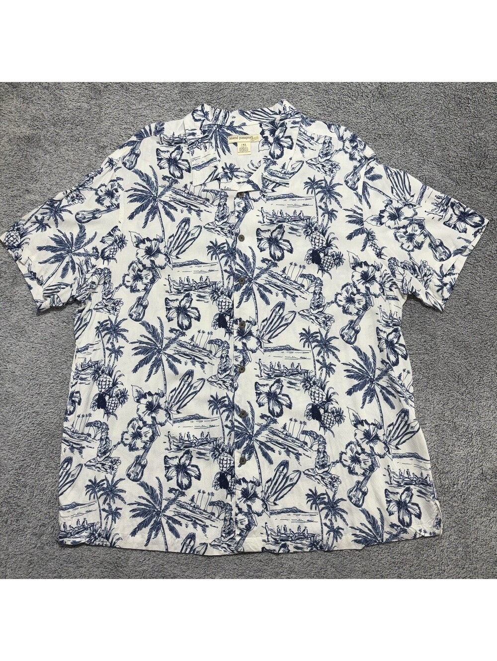 Island Passport Men's Short Sleeve Button Down Shirt Size 2XL Hawaiian Floral